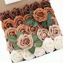 8 Color Options - Each Box Contains 25 Realistic Roses, With 5 Different Flower Shapes For A Single Color, A Bendable Stem, And 8 Leaves. Suitable For Occasions Such As Birthdays, Weddings, Valentine's Day, Christmas Parties, Etc., Adding Precious Commemorative Choices To Your Celebrations - 五色胡桃 - 查看 9