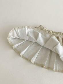 Set de 2 piezas Estilo francés dulce y preppy para niñas, blusa con cuello con volantes y lazo + falda plisada con estampado floral, corte holgado (talla arriba una)