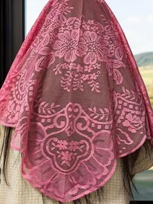 1件125厘米*60厘米浅蓝色蕾丝花边，用于服装、帽子、灯罩、桌布装饰 - 西瓜粉 - 查看 1