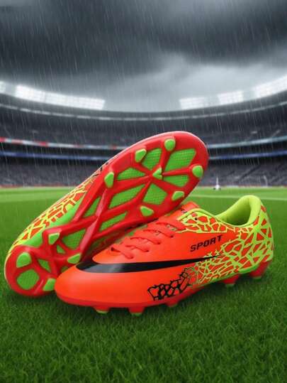 Teenagers' Outdoor Sports Football Shoes, Campus Student Boys & Girls Football Sports Shoes, Football Training Shoes, Long Studs Wear-Resistant, Good Foot Feel (Camouflage Pattern Asymmetrical Vamp, Tongue Asymmetrical, Random Delivery)