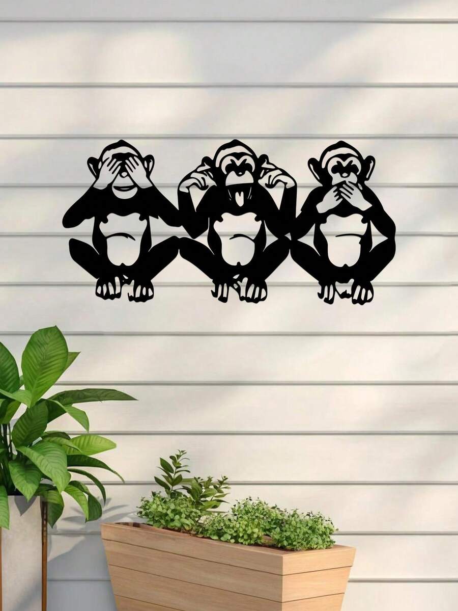 HELLOYOUNG Arte de parede contemporânea em metal com três macacos sábios - 1 peça de escultura em metal, trio de macacos, , ouça, fale, não fale, decoração para casa, presente de parede para primatas - decorações de Natal, artigos para decoração de quarto, presentes de Natal