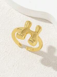 可爱泡泡26字母戒指，女士气球镀金锆石A-Z字母开口可调节戒指，优雅婚礼珠宝礼物 - 金色 - 查看 14