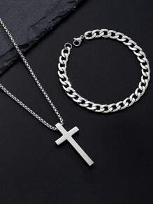 High Quality Stainless Steel Cross Necklace, Cross Ring, A Variety Of Combination Sets, Non-Allergenic, Non-Fading, Suitable For Men, Women, Couples, Casual Fashion Holiday Dating Gifts, Daily Street Party Accessories