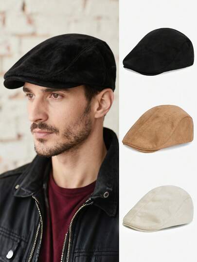1pc Unisex Solid Color Minimalist Beret Hat, Adjustable Circumference Retro Warm Newsboy Cap, Suitable For Autumn/Winter Outings, Fashionable Accessory, Great Gift