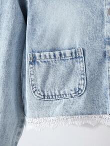 2pcs Set: Snowflake Denim Casual Elegant Lady Frilled Light Wash Denim Jacket And Comfortable Casual Daily Denim Pants, New Autumn/Winter - Light Wash - View 6