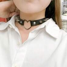 Manfnee Cool Punk Gothic Collar Women And Men Black PU Leather Vingate Necklace Adjustable - B:1件 - 查看 2