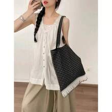 حقيبة كانفاس ذات نقاط بولكا كلاسيكية، حقيبة كتف، حقيبة مدرسية متعددة الوظائف للطالبات، للتنقل