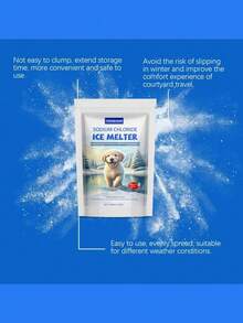 100 Grams Of Pet Deicer-A Pet-Friendly Deicer Designed For Pets To Reduce Irritation And Suitable For Areas Where Pets Often Move. Quickly Melt Snow And Ice, And Improve The Convenience Of Roads And Courtyards In Winter. It Can Quickly Melt Ice And Snow, And Has A Lasting Melting Ability, While Reducing The Potential Impact On The Environment And Vegetation.