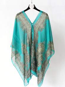 1 件佩斯利雪纺印花披肩，时尚腰果花围巾，轻盈夏季防晒披肩，时尚沙滩披肩，优雅派对、旅行之选 - 黑色 - 查看 16