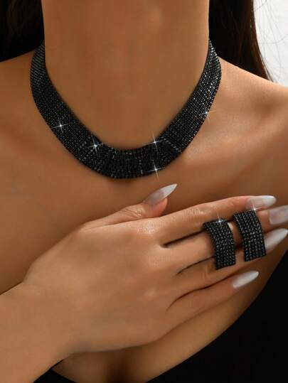 3 pezzi Set di gioielli da sposa: Collana, Orecchini, Stampa a forma di V, Accessori per matrimonio e feste, Stagione del Ringraziamento