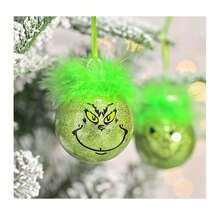 GRINCH 12 pièces Décorations suspendues avec imprimé visage de chat vert en peluche de 6-7 cm - Meilleur petit cadeau de Noël (style aléatoire)