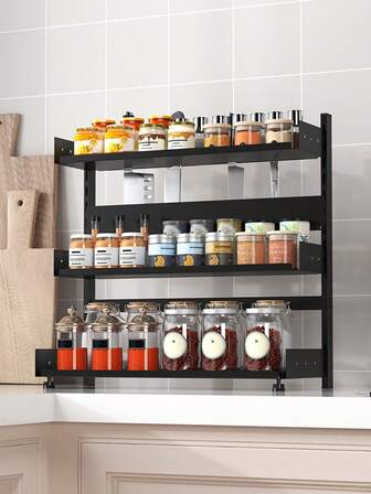 Three-Layer Seasoning Shelf For Kitchen Countertops In Homes And Restaurants, Holding Jars, Condiments, Sauces, Knives. It's Multi-Functional, Large-Capacity, Detachable And Washable
