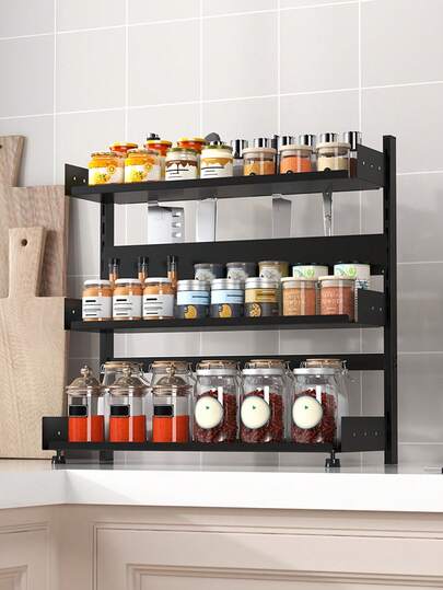 Three-Layer Seasoning Shelf For Kitchen Countertops In Homes And Restaurants, Holding Jars, Condiments, Sauces, Knives. It's Multi-Functional, Large-Capacity, Detachable And Washable