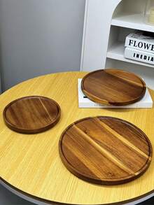 1 Stück 360° drehbare Holzplatte, zum Aufbewahren, Servieren von Lebensmitteln, Snacks, Getränken, Sushi, Steak, Pizza, Desserts, Kuchen, Brot, Frühstückstablett, Kaffeetablett, Teebrett, Käsebrett - Kastanienbraun - Übersicht 5