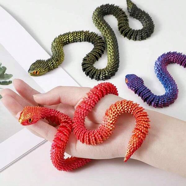 3D Printed Movable Viper Snake Figurine, Realistic Animal Model, Suitable For Halloween, Christmas, Durable Material, Variety Of Colors, Holiday Gift