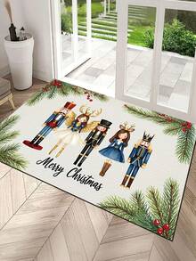 1 pieza Felpudo con tema navideño - Alfombra con patrón lindo de cascanueces y ángel, decoración navideña, felpudo moderno grueso y absorbente de secado rápido para baño, decoración de baño, alfombra antideslizante para entrada interior, felpudo, alfombra de cocina que absorbe el aceite y antideslizante