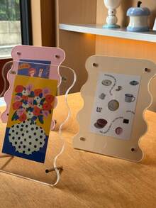 6 Zoll Acryl gebogener Blumen Fotorahmen, minimalistischer Ins-Stil Weihnachtsdekoration, vertikale oder horizontale Anzeige, kreatives Tischdekoelement - Wellengröße - Übersicht 3