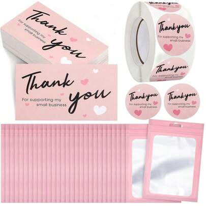 600pcs Thank You Cards & Stickers Set, Appreciation For Supporting My Small Business, With Resealable Packaging Bag, Suitable For Shops, Online Stores, Local Businesses And Entrepreneurs