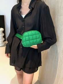 绗缝蓬松腰包，时尚，超级舒适，可调节斜挎包，适合女性，非常适合跑步、购物、徒步旅行和锻炼 - 綠色 - 查看 5