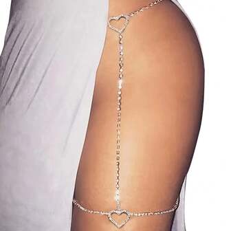 A  Cross-Border Bestseller From Europe And America, Featuring A Simple, Full-Diamond Heart-Shaped Leg Chain And Waist Chain, As Well As A Fashionable And Sexy Body Chain For Women
