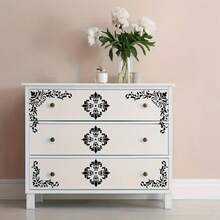 6 Peças Conjunto de Modelo de Borda Vintage Damascus - Modelos Reutilizáveis de Madeira, Lona, Papel, Tecido e Piso para Artesanato DIY, Modelos de Flores Silvestres, Modelos de Móveis, Modelos de Parede para Halloween e Natal