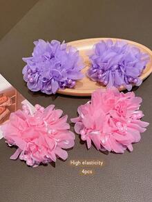 4pcs Cute Flower Hair Scrunchies, Suitable For Daily Use And Performances - Multicolor - View 7