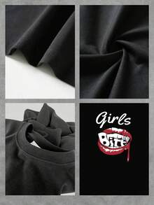 Camiseta de moda para mujer con un llamativo estampado de mordisco, perfecta para destacar, cómoda de llevar, con estampado de alta calidad, ideal para el día a día. ¡Consigue esta prenda única hoy mismo! Talla extragrande. - Negro - Ver 4