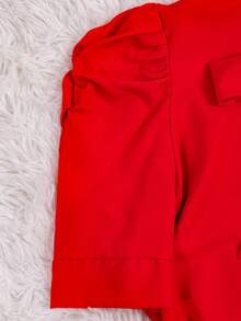 Women's Formal Blouse With Short Puff Sleeves And Bow No. 8 - 紅色 - 查看 4