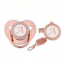 2pcs Set Shiny Luxury Rose Gold Silicone Pacifiers, Newborn Pacifier With Rose Gold Pacifier Clip, Hot Selling Baby Teething Toys, Infant Pacifier With Chain, Holiday Gift - Multicolor - View 7