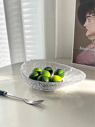 1 قطعة طبق زجاجي ذو ملمس مطرق غير متماثل، طبق ورقي أنيق بشكل الندى، طبق فاكهة راقي، طبق حلوى لاستخدام المنزل والمطعم