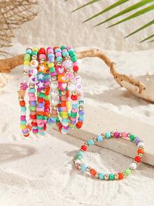 8pcs Cute Flower Heart Star Letter Colorful Beads Love Bracelet Girl Jewelry Gifts
