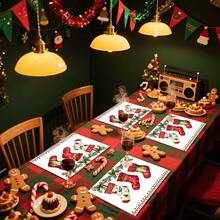 1pc/4pcs/6pcs/100pcs Christmas Stockings Pattern Placemats, Machine-Washed Rectangular Polyester Placemats, Table Protectors, Heat-Insulating Placemats, Restaurant Table Decorations, Party Supplies, Christmas Decorations, Can Be Given As Gift