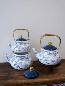 1个白色背景鸟纹珐琅梨形水壶，四季皆宜，家用直火水壶，可作茶壶、咖啡壶、炉灶茶壶，节日礼品茶壶 - 彩色 - 查看 5