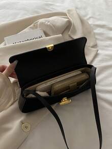 新款时尚金属装饰仿麂皮托特单肩包，适合聚会、郊游、度假、购物和日常使用，可存放硬币、手机，也适合作为白领、大学生和办公室职员的工作包，优雅的女士包 - 黑色 - 查看 5