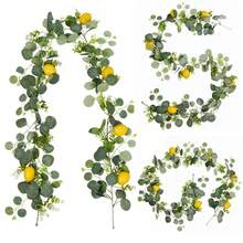 1 pieza Guirnalda artificial de vid de limón de 180 cm - Hojas artificiales de color verde brillante combinadas con limones amarillos, para colgar, decoración interior/exterior, perfecta para Acción de Gracias, Festival de la Cosecha, Navidad, Pascua, Día de la Madre, corona navideña