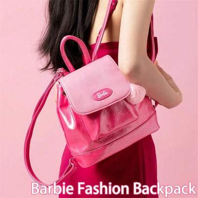 Barbie Sunlight Sparkle Series Fashion Shoulder Bag, PU Leather Backpack, Pink Ladies Handbag, Crossbody Bag, Multi-Pocket Functional Backpack