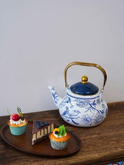 1pc White Background Bird Enamel Pear-Shaped Kettle, Four Seasons, Home Can Be Directly Heated Kettle, Tea Kettle, Coffee Kettle, Around The Stove To Cook Tea Kettle, Holiday Gift Tea Kettle