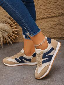 女士时尚休闲网面运动鞋，轻便舒适跑步鞋，新款 - 米色 - 查看 3