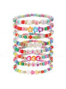 8pcs Cute Flower Heart Star Letter Colorful Beads Love Bracelet Girl Jewelry Gifts