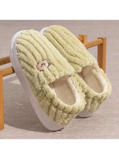 Winter New Solid Color Winter Shoes, Unisex Couple Design, Plush Lining, Warm, Thick Sole, Non-Slip, Indoor/Outdoor Cute Fur Slippers