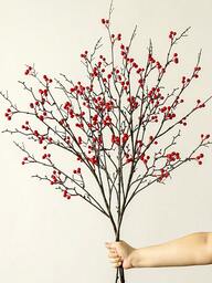 1PC 37.4in Artificial Red Berry Stem, Holly Berry Branch For Autumn And Winter Decor, Thanksgiving, Christmas, Halloween, Harvest Festival, Wedding, Party, And Home Table Centerpieces
