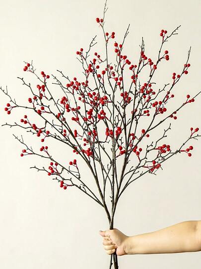 1PC 37.4in Artificial Red Berry Stem, Holly Berry Branch For Autumn And Winter Decor, Thanksgiving, Christmas, Halloween, Harvest Festival, Wedding, Party, And Home Table Centerpieces