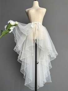 1pc Asymmetric Hem Tuxedo Dress, Asymmetrical Mermaid Tulle Skirt, Asymmetrical Puff Skirt, Flowing Performance Dress, Overlay Dress, Crystal Organza Maxi Skirt, One-Piece Apron, Ruffled Multi-Layer Trailing Dress, Suitable For Weddings, Banquets, Performances, Parties, Bridal, Bridesmaid, Stage Shows, Cosplay, Travel Photography Props, Dance Performances, Halloween Costumes, European-Style Multilayer Lace Ruffle Princess Tie Wedding Dress, Lolita Style Petticoat Underskirt