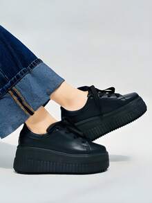 Tenis de plataforma alta para mujer  Liso    Casual - Negro - Ver 6
