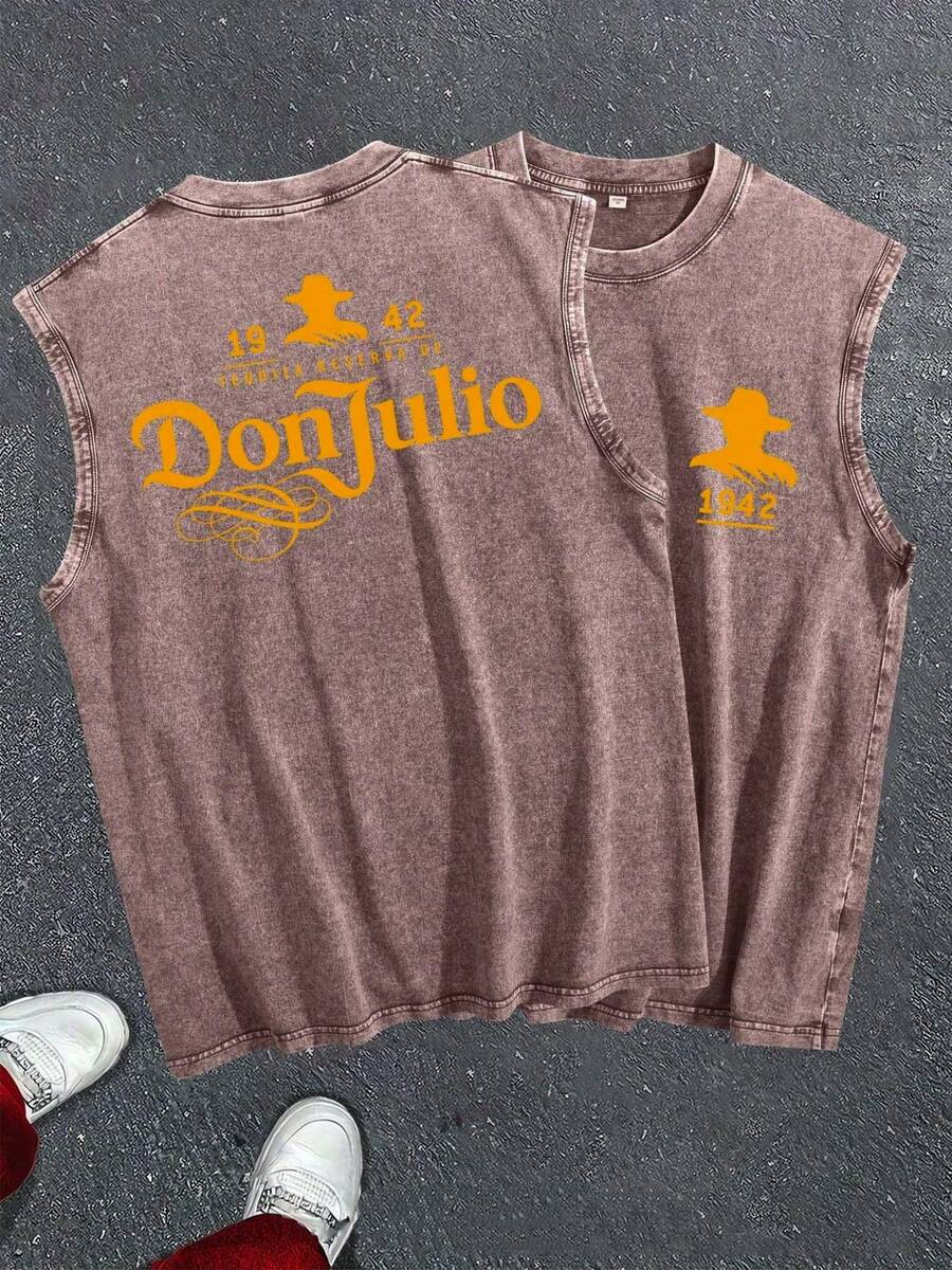 230g Double-Sided Washing, Classic Printed Vest, High-Quality Batik Cotton Retro Fashion Brand T-Shirt, Men's Vest, Beach, Summer Explosions, Holiday Gifts, Perfect Gifts. - Cà phê nâu - Xem 1