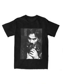 Men-Shirt Ian Somerhalder Vintage Tee Shirt Short Sleeve Damon Salvatore Shirt O Neck Tops Summer Men Size S-3XL - 黑色 - 查看 2