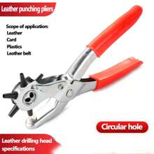 1件装多功能皮革打孔器，皮革打孔工具，通用手持皮带钻孔工具，旋转式皮革手动打孔器，适用于皮带、表带、狗项圈、马鞍、鞋子、织物、DIY家居或工艺项目（银色/红色），圣诞礼物，皮革工艺品，打孔器（颜色和款式随机）