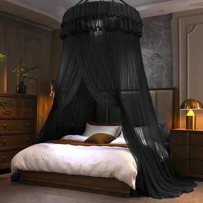 Kertnic Mosquito Net Bed Canopy For Girls Princess Canopy Bed Curtain Fine Sheer Mesh Dome Bed Canopies Adults Lace Tent For Twin Full Queen King Bed Black