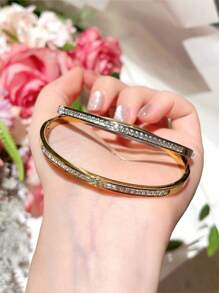 1pc 925 Sterling Silver 18K Gold Plated Diamond Bracelet