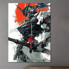 Stampa su tela di un guerriero d'anime - Stampa di alta qualità, design futuristico di un samurai con accenti rossi, perfetto per la decorazione di casa e ufficio, regalo ideale per gli appassionati di animazione, soggiorno, camera da letto, cucina, decorazione della stanza degli anime - Multicolore - Visualizzare 1